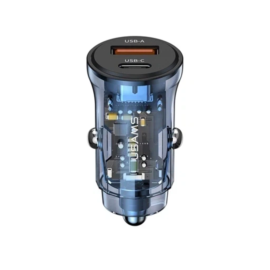 Автомобильное зарядное устройство USAMS Car Charger C32 30W Transparent USB + Tyoe-C Mini Transparent Black (CC164CC01)